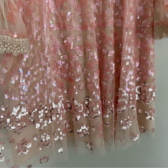 BHLDN Needle & Thread Pink Sequin Long Sleeve Dress, Size 0 NWOT - Picture 5 of 15